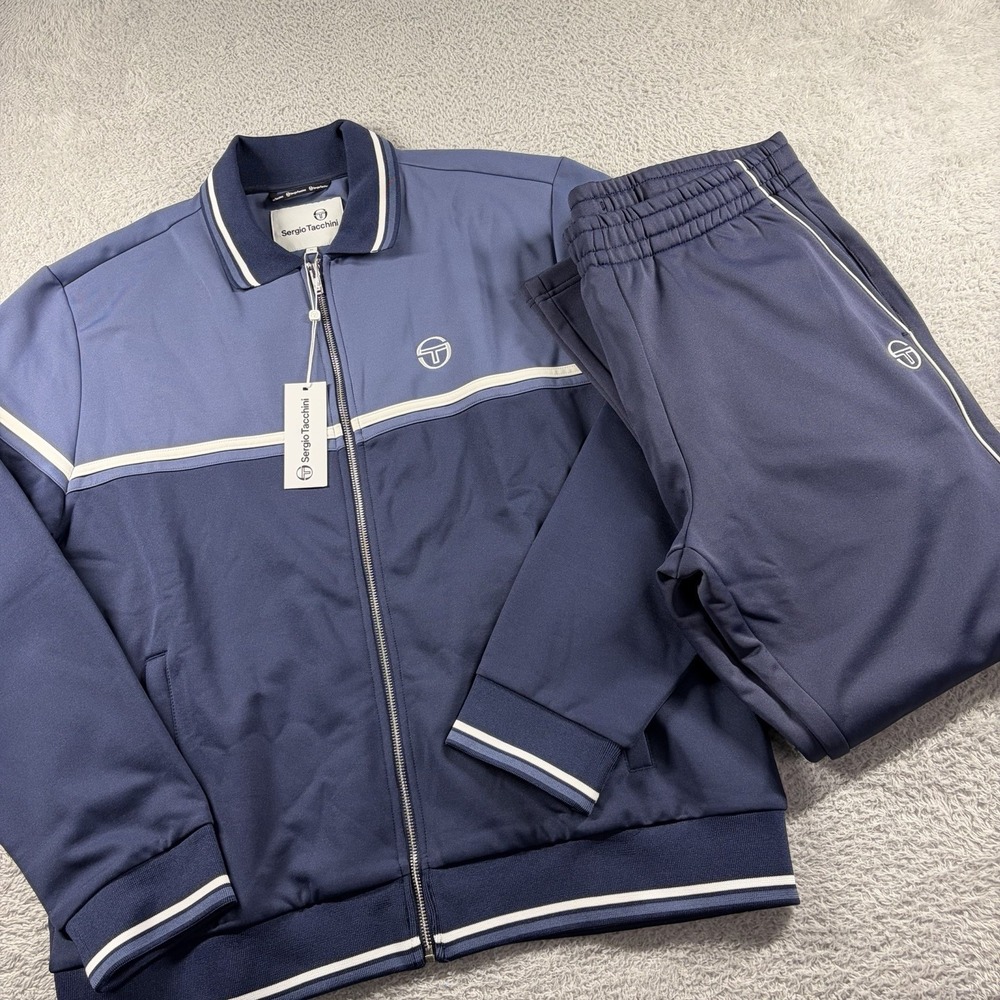 Sergio Tacchini Tracksuit Mens XL / L Blue Italian Jacket Pants Mob Mafia NWT